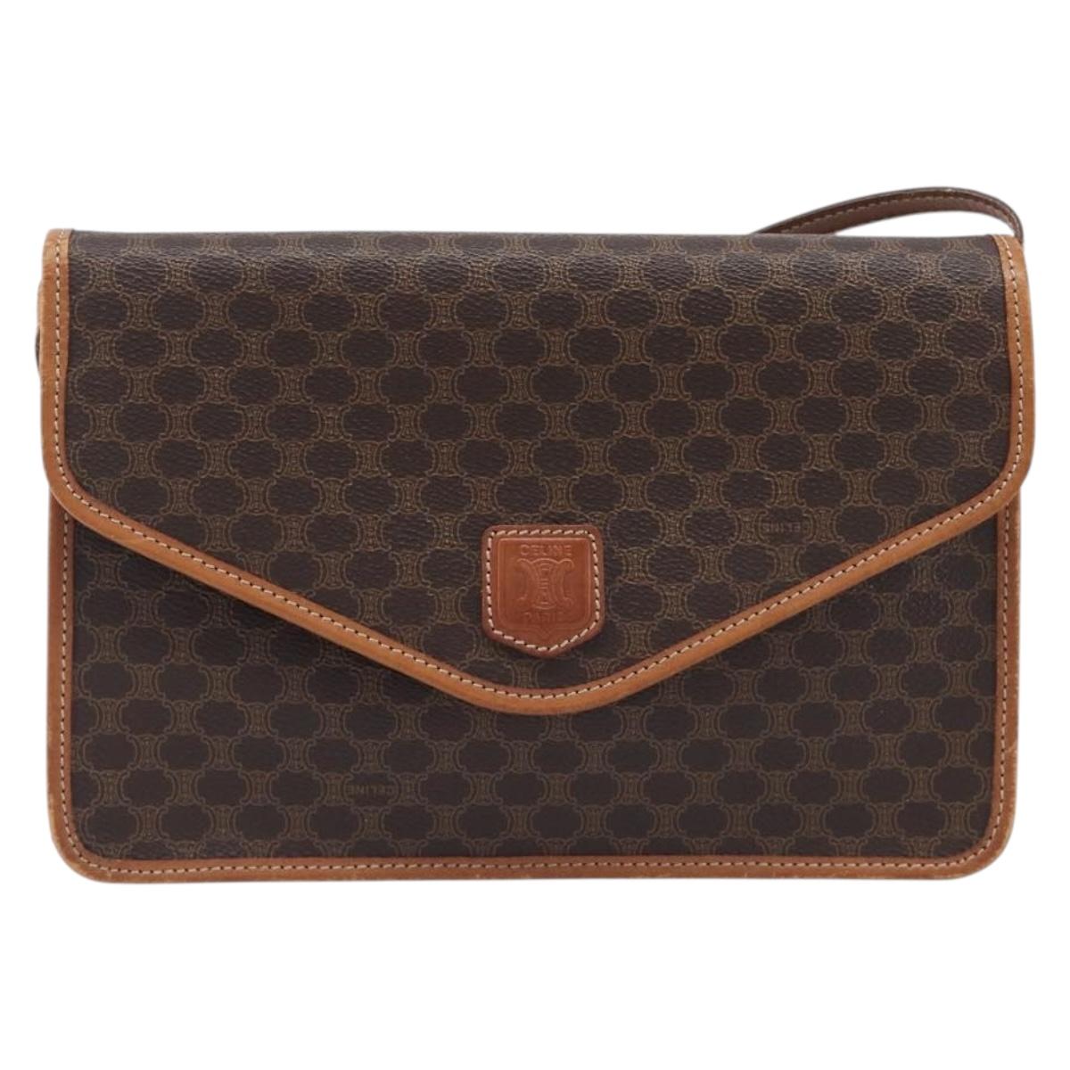 CELINE Macadam Shoulder Bag PVC Brown Gold Tone Auth 207782