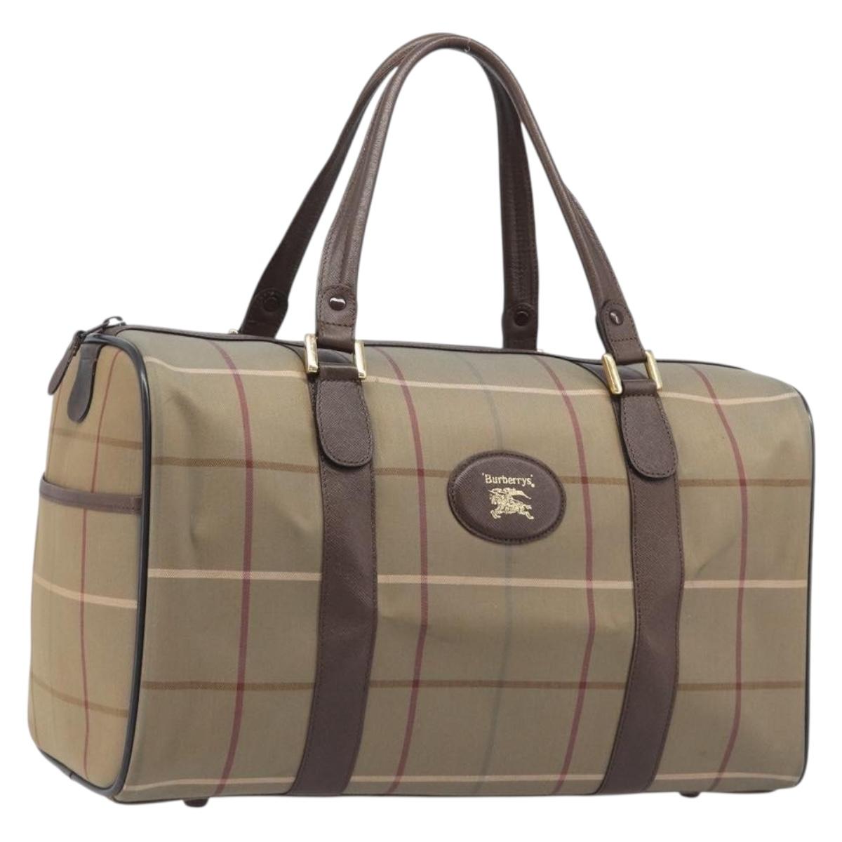 Burberrys Nova Check Boston Bag Canvas Beige Gold Tone Auth 207785