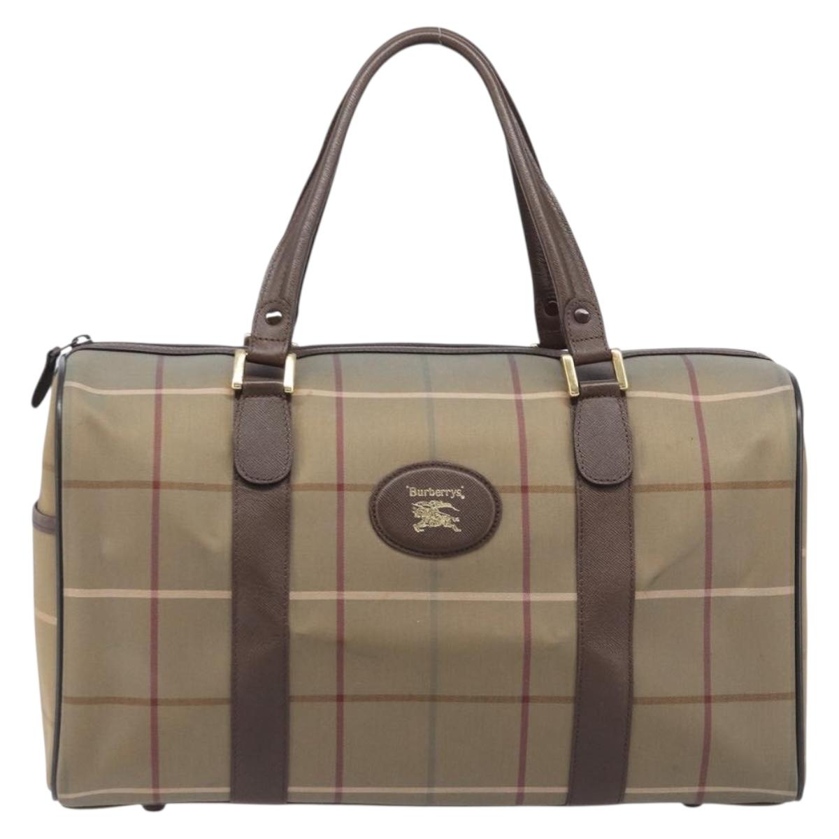 Burberrys Nova Check Boston Bag Canvas Beige Gold Tone Auth 207785
