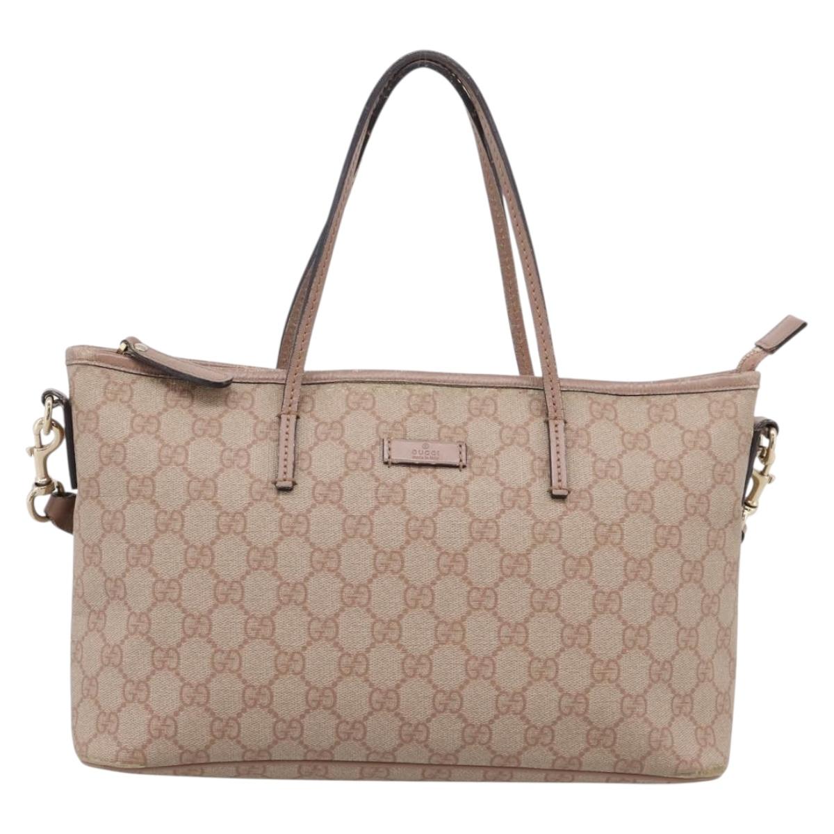 GUCCI GG Supreme Hand Bag PVC 2way Pink Gold Tone 353439 Auth 207789