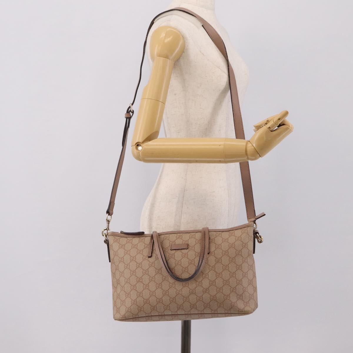 GUCCI GG Supreme Hand Bag PVC 2way Pink Gold Tone 353439 Auth 207789