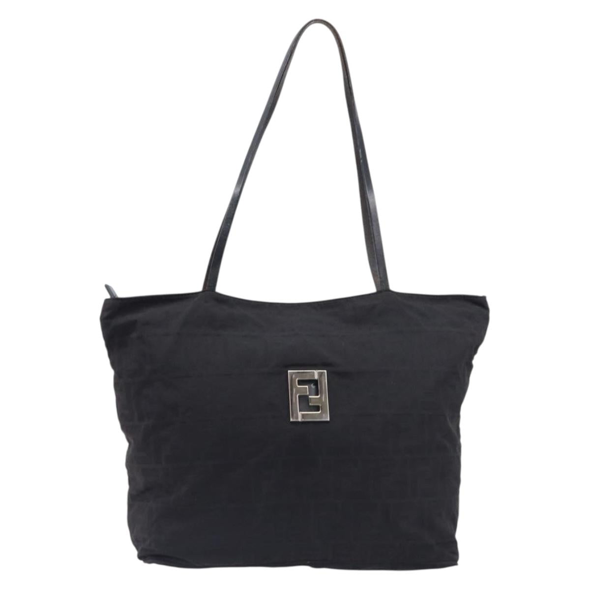FENDI Zucca Canvas Tote Bag Black Silver Auth 207792