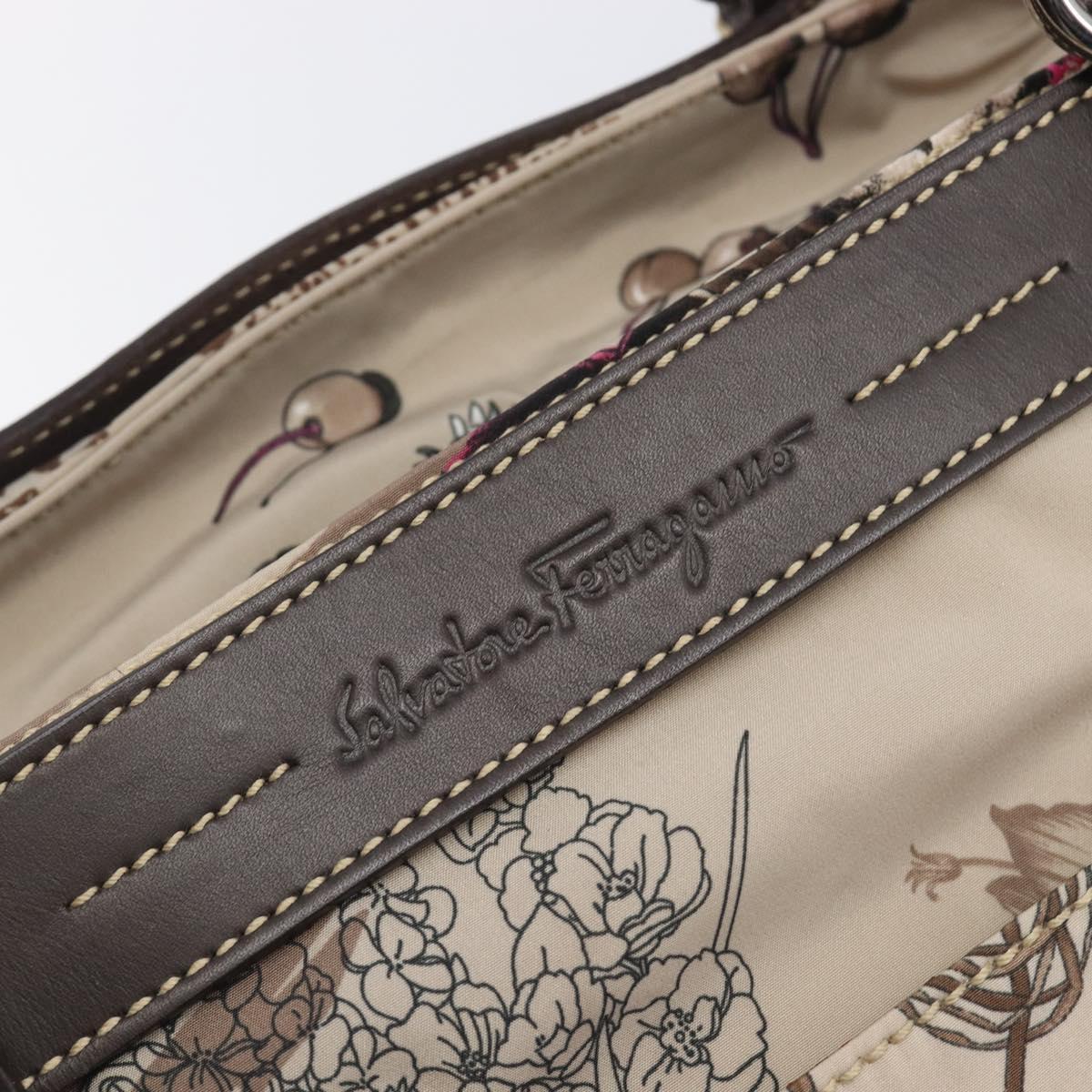 Salvatore Ferragamo Gancini Tote Bag Nylon Beige Silver Auth 207794A