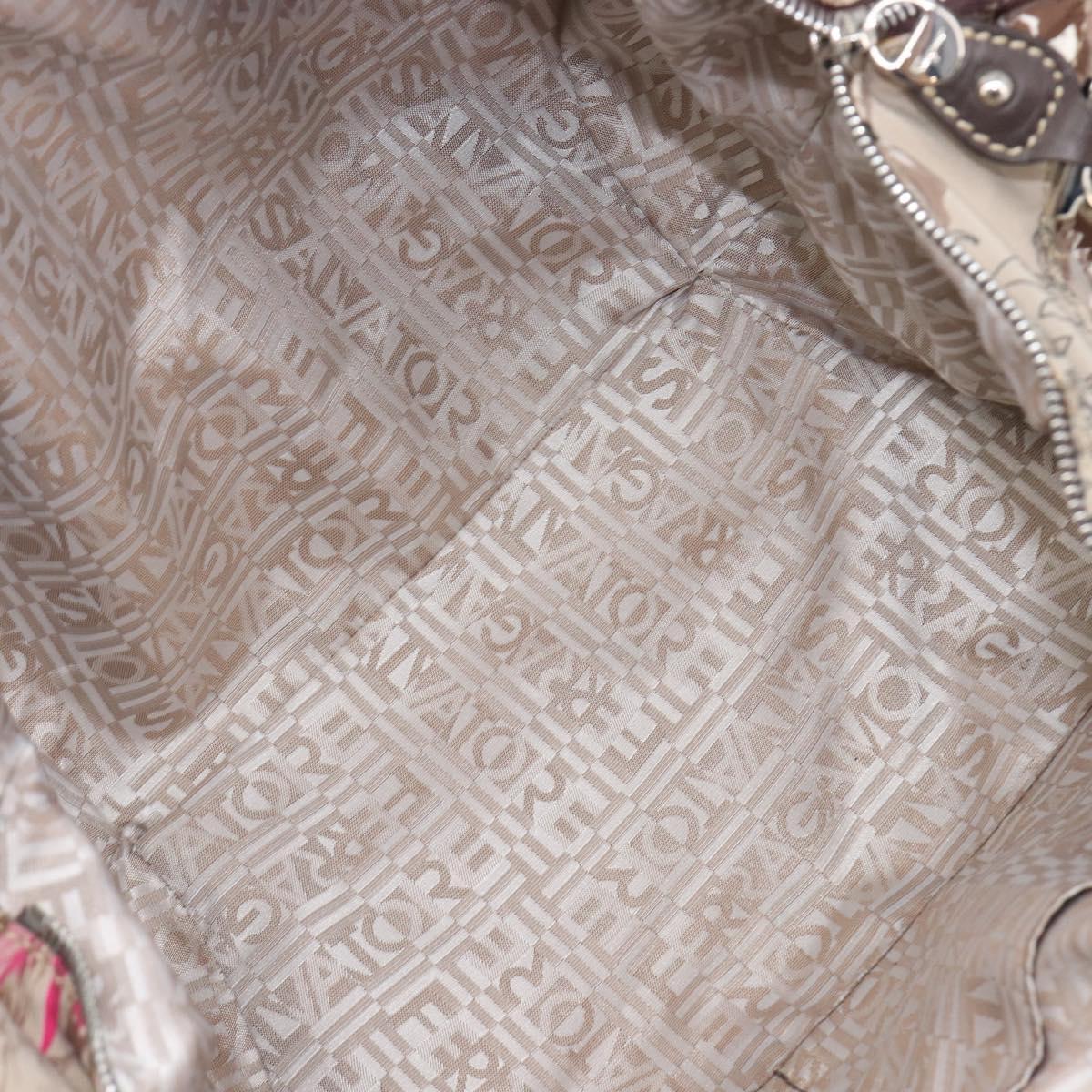 Salvatore Ferragamo Gancini Tote Bag Nylon Beige Silver Auth 207794A