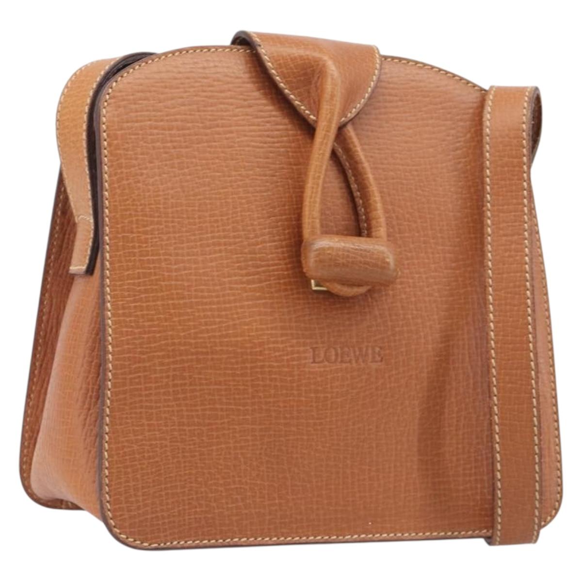 LOEWE Shoulder Bag Leather Brown Gold Tone Auth 207796A