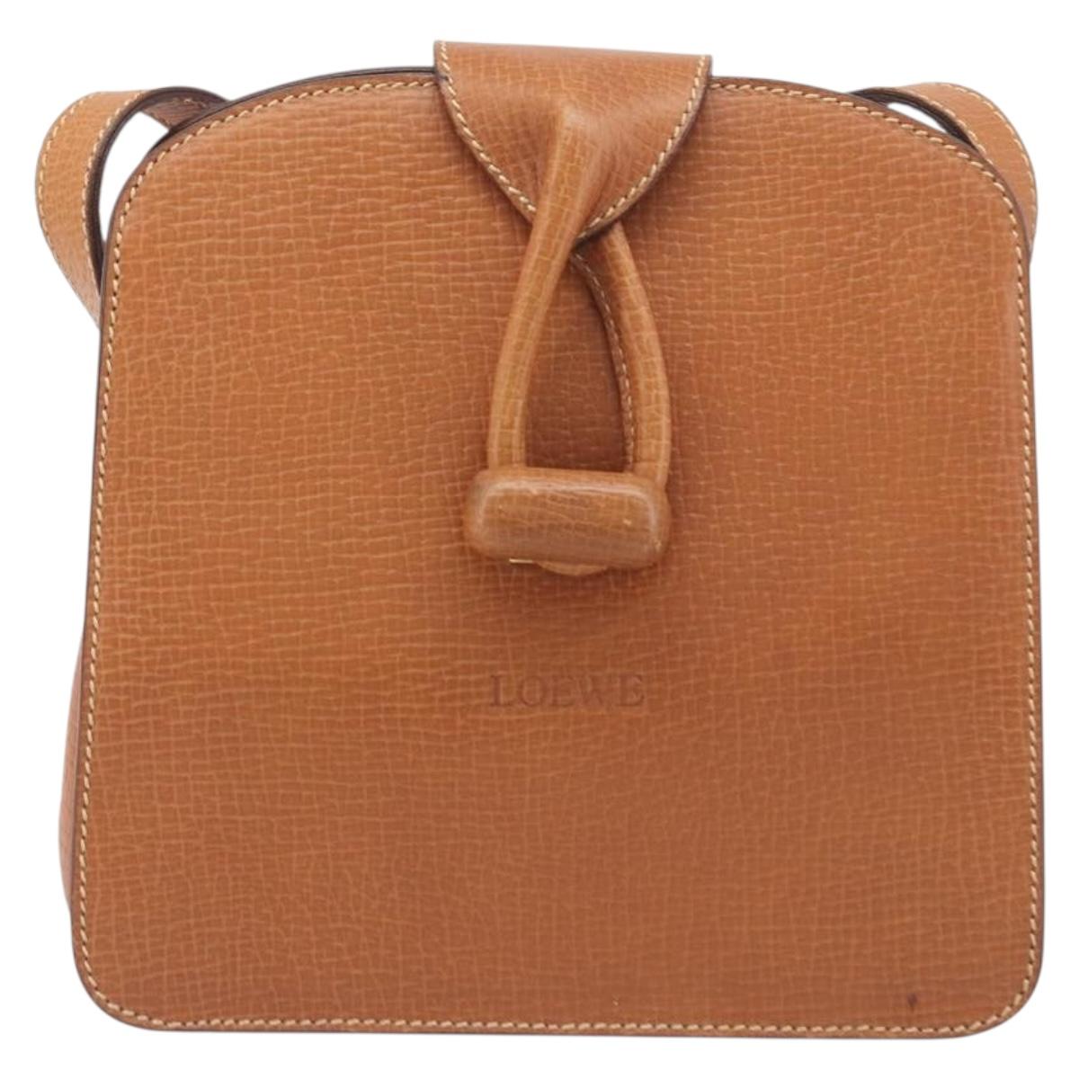 LOEWE Shoulder Bag Leather Brown Gold Tone Auth 207796A