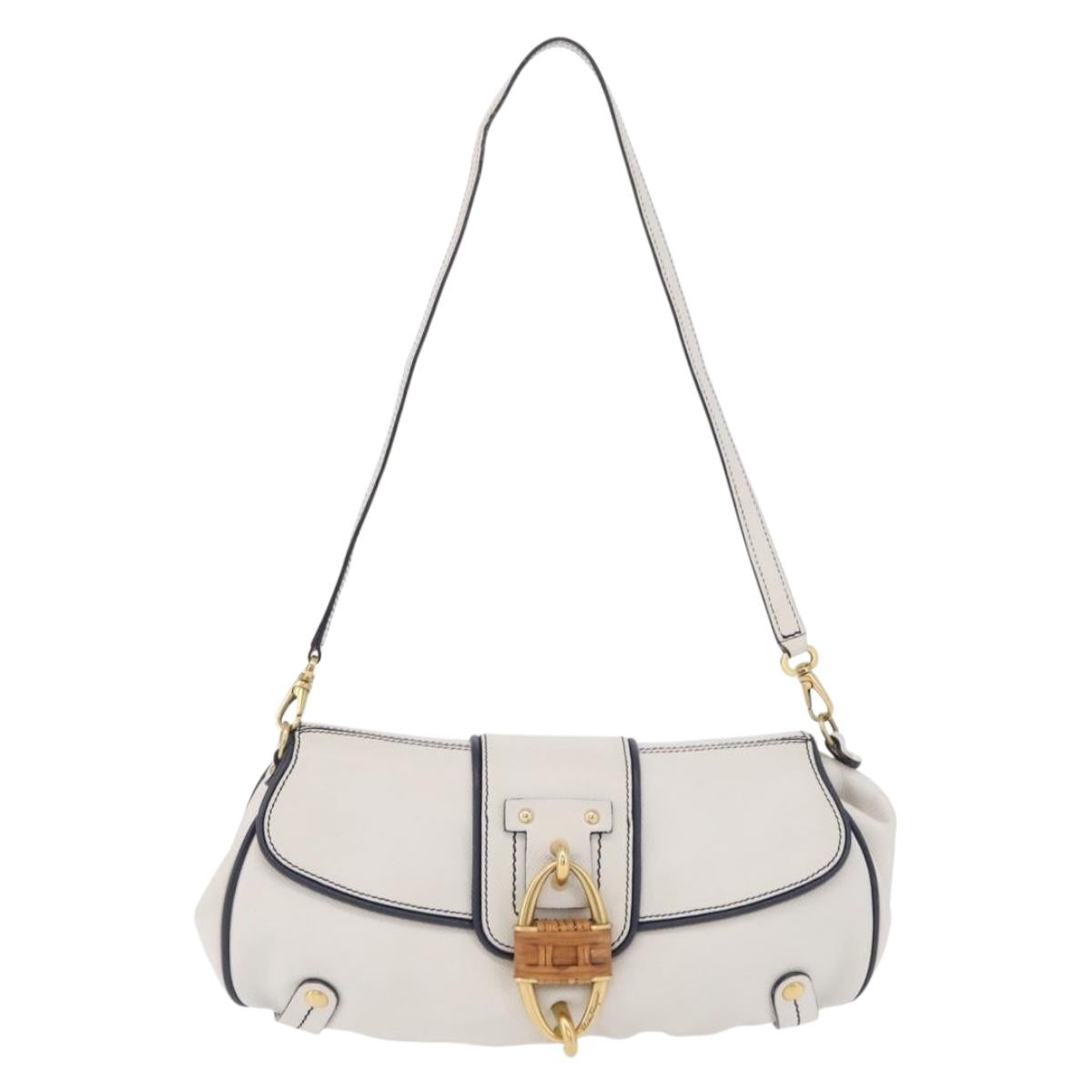 Salvatore Ferragamo Shoulder Bag Leather White Gold Auth 207797V
