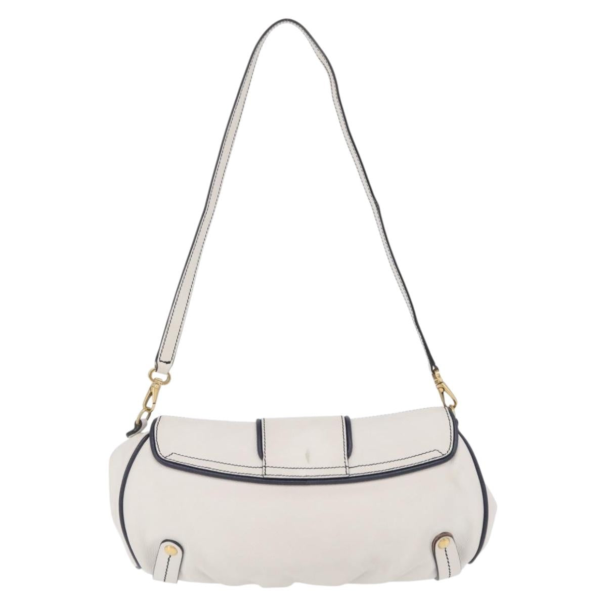 Salvatore Ferragamo Shoulder Bag Leather White Gold Auth 207797V