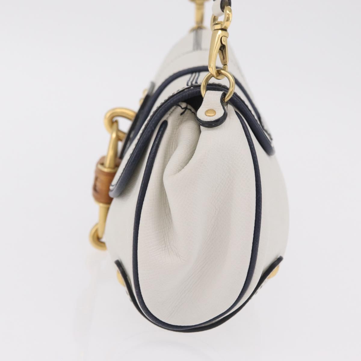 Salvatore Ferragamo Shoulder Bag Leather White Gold Auth 207797V