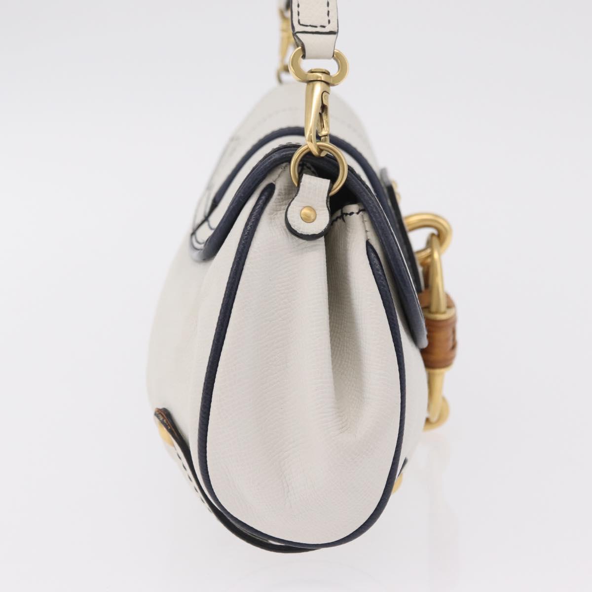 Salvatore Ferragamo Shoulder Bag Leather White Gold Auth 207797V