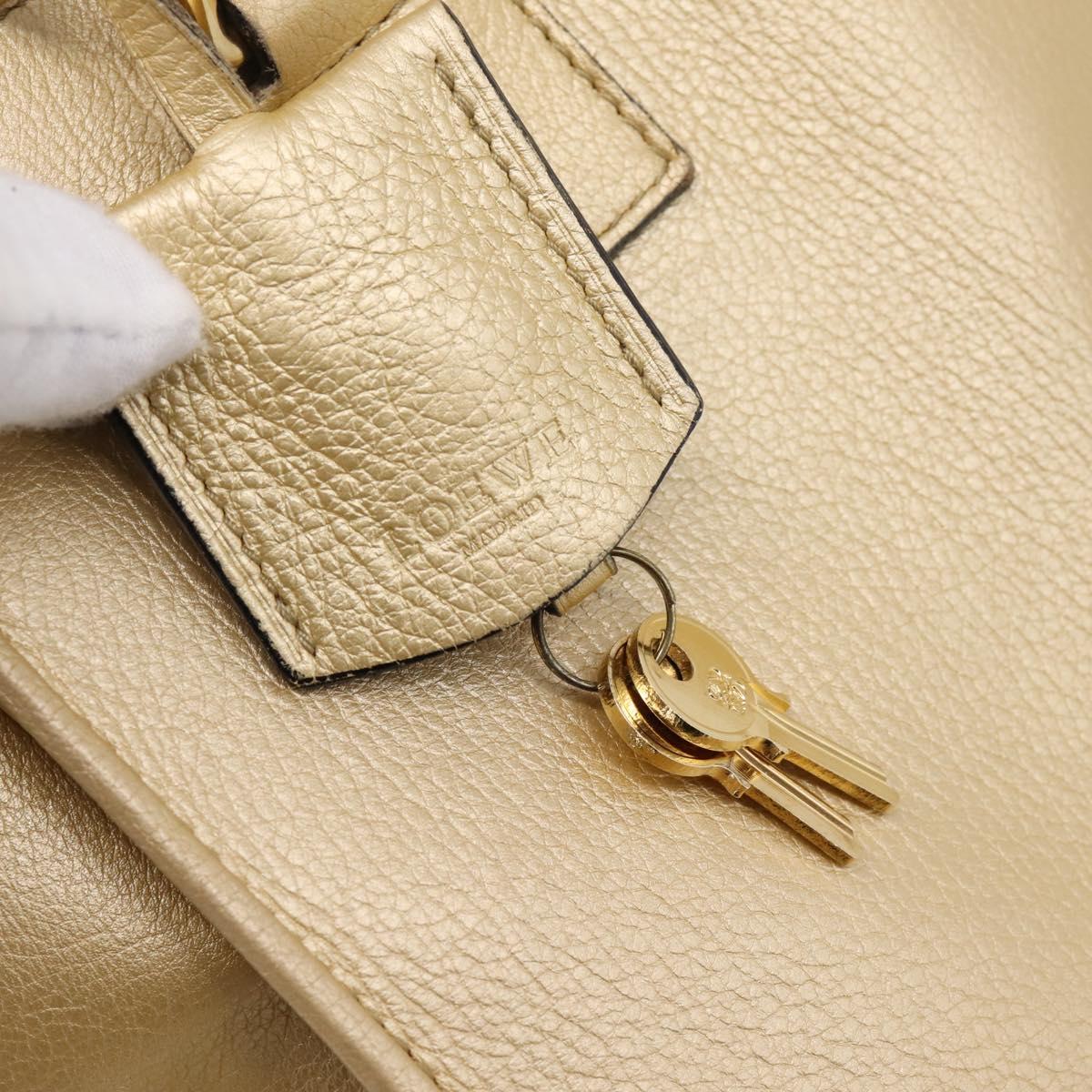 LOEWE Amazona 32 Hand Bag Leather Gold Auth 207798A