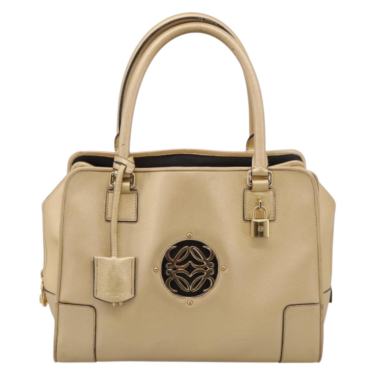 LOEWE Amazona 32 Hand Bag Leather Gold Auth 207798A