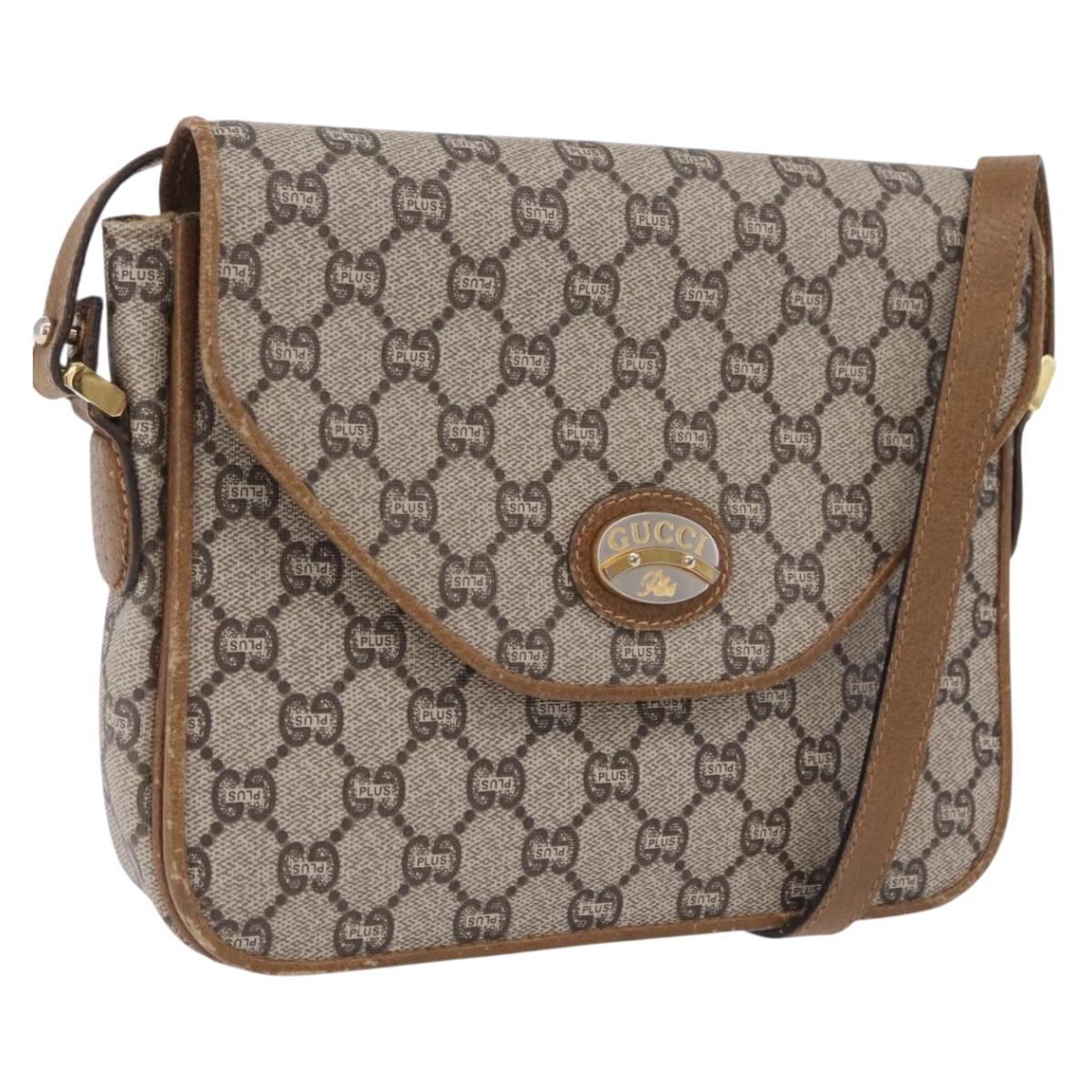 GUCCI GG Plus Supreme Shoulder Bag PVC Beige Gold Auth 207802