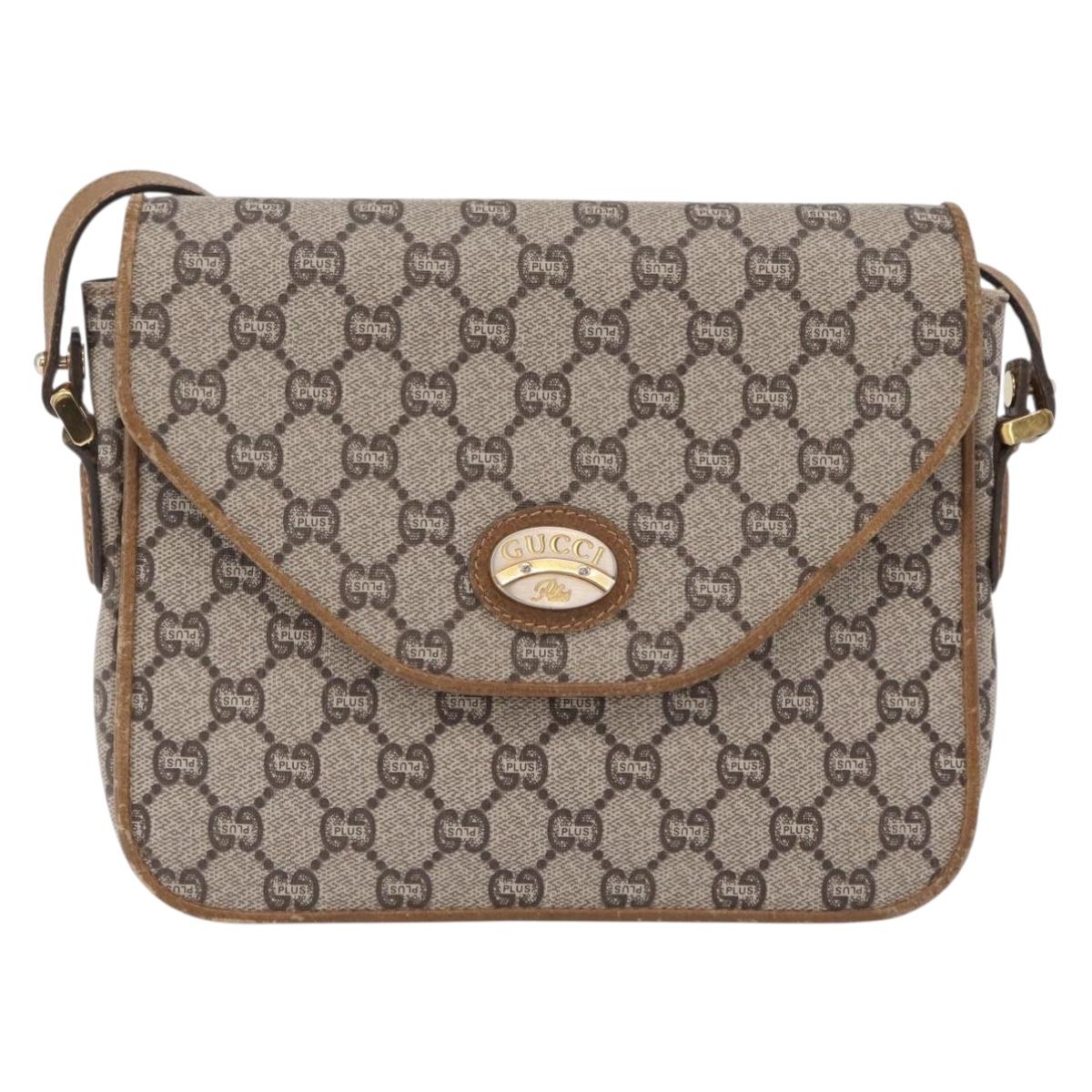 GUCCI GG Plus Supreme Shoulder Bag PVC Beige Gold Auth 207802