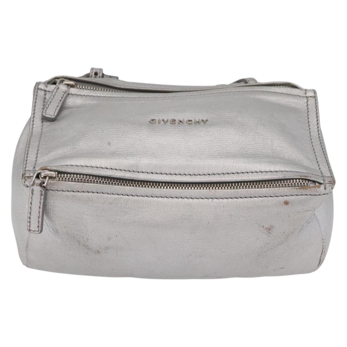 GIVENCHY Pandora Mini Shoulder Bag Leather Silver Auth 207804