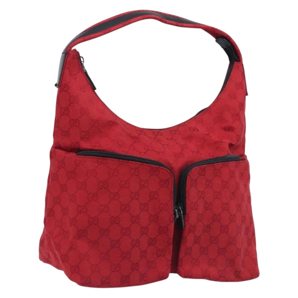 GUCCI GG Canvas Shoulder Bag Red Silver 001 3380 1705 Auth 207807A