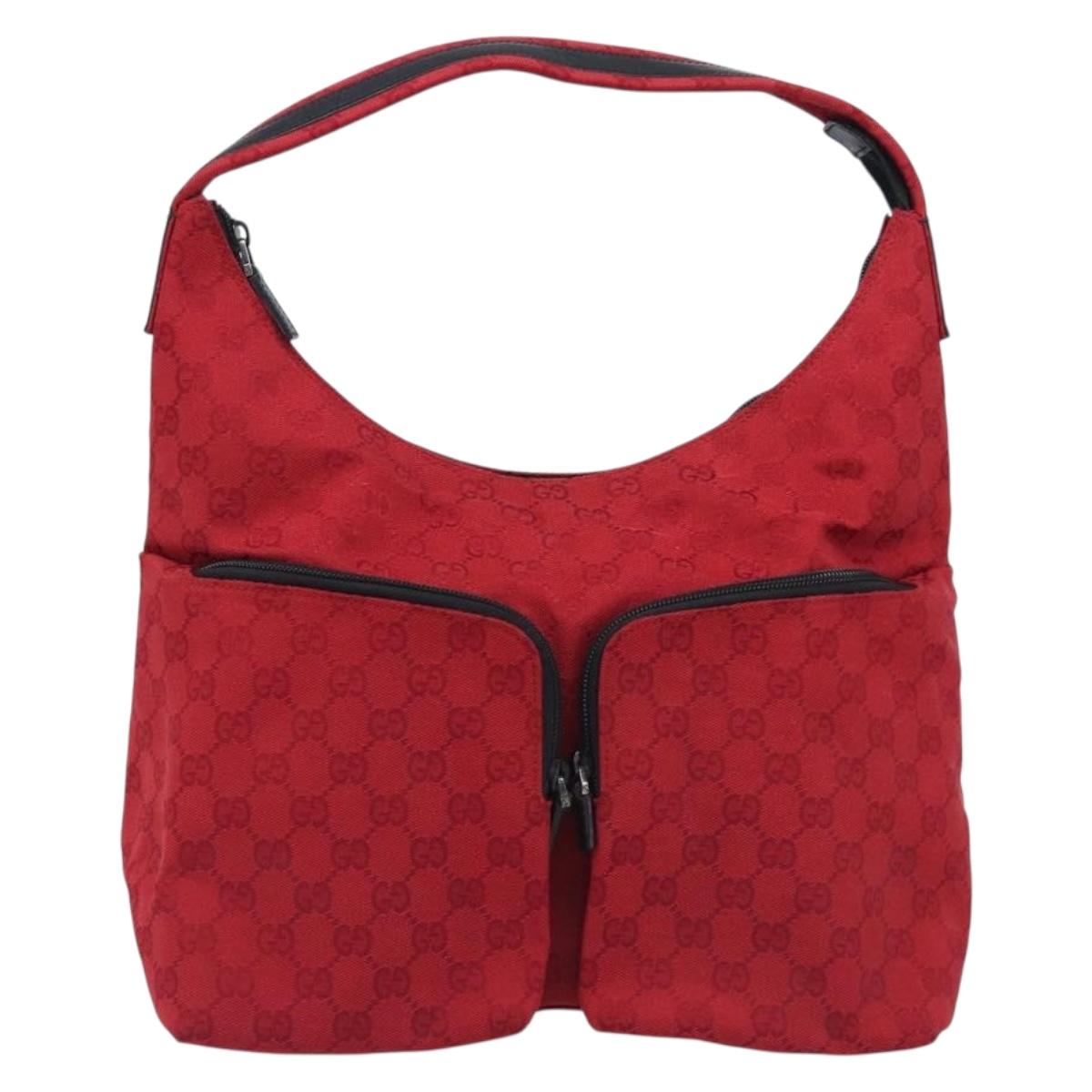 GUCCI GG Canvas Shoulder Bag Red Silver 001 3380 1705 Auth 207807A