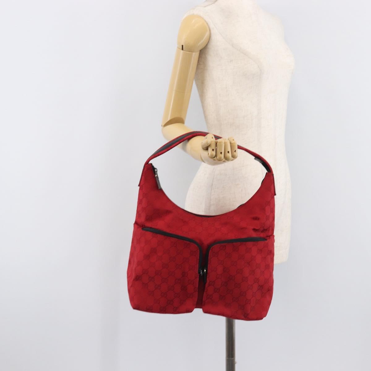 GUCCI GG Canvas Shoulder Bag Red Silver 001 3380 1705 Auth 207807A