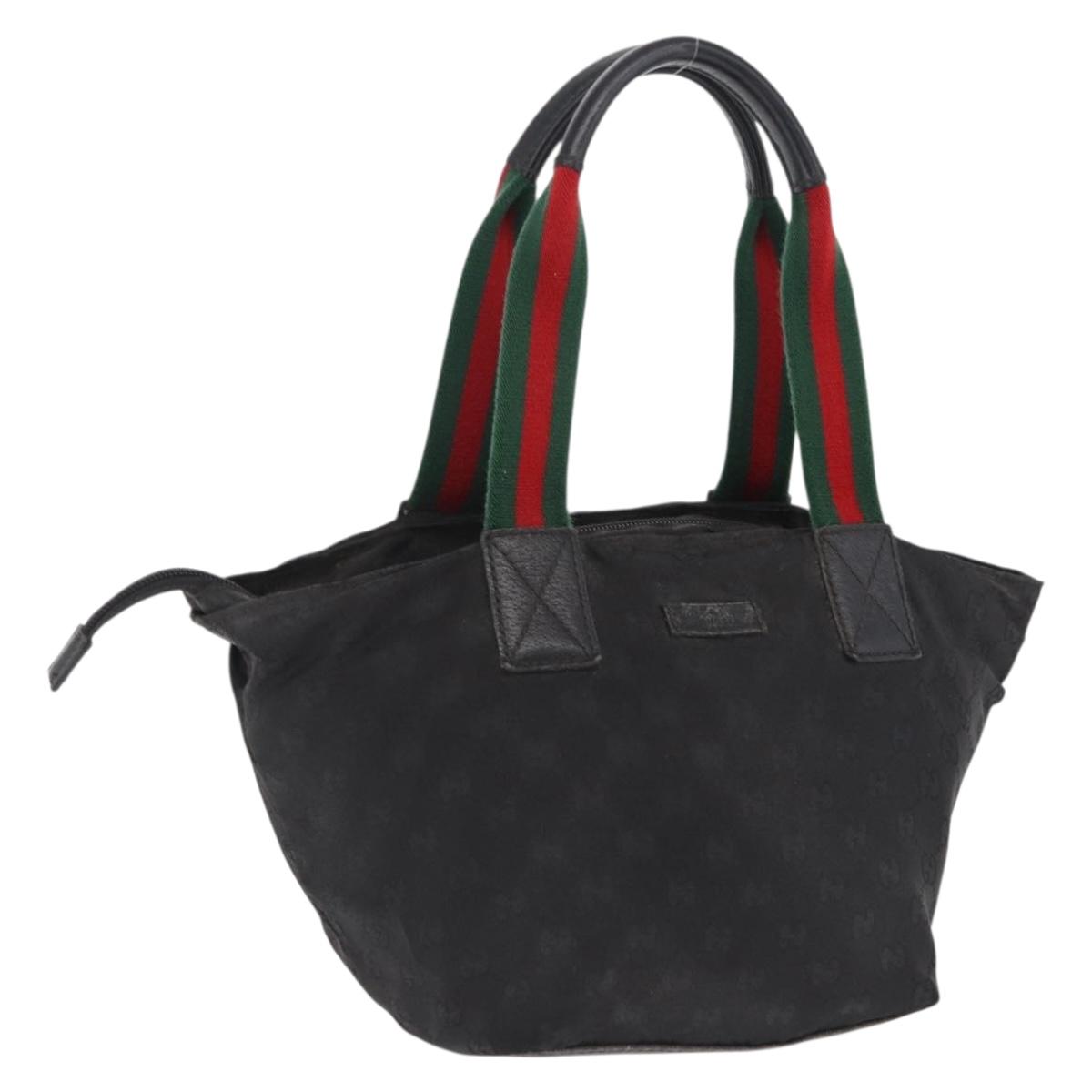 GUCCI GG Canvas Web Sherry Line Hand Bag Nylon Black 131228 Auth 207809A
