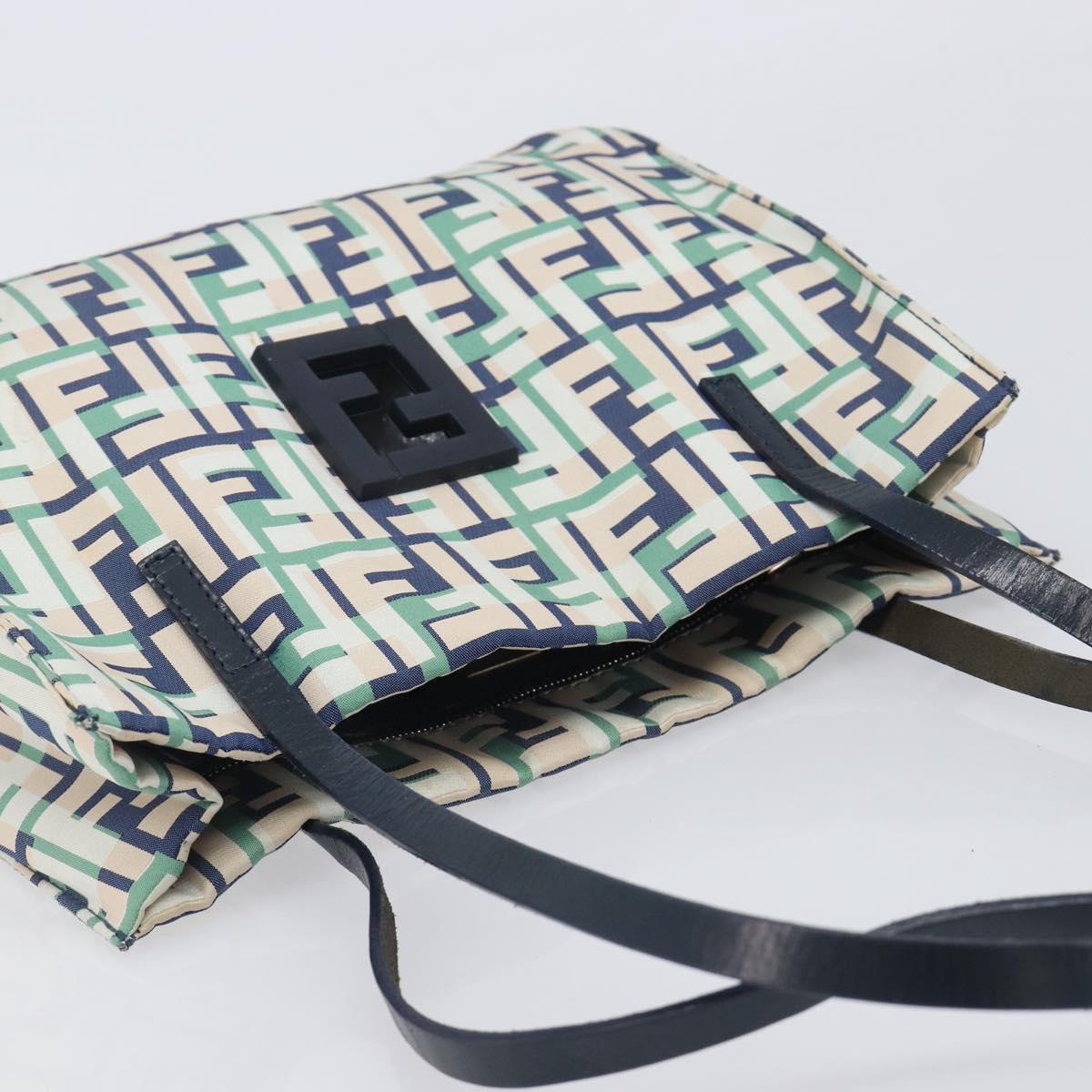 FENDI Zucca Canvas Hand Bag Nylon Green Silver Auth 207810A