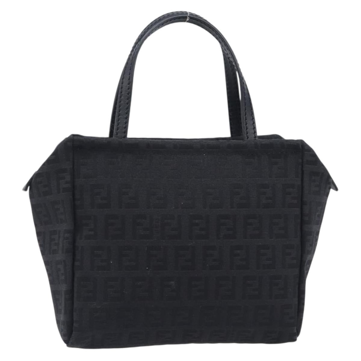 FENDI Zucchino Canvas Hand Bag Black Silver Auth 207811A
