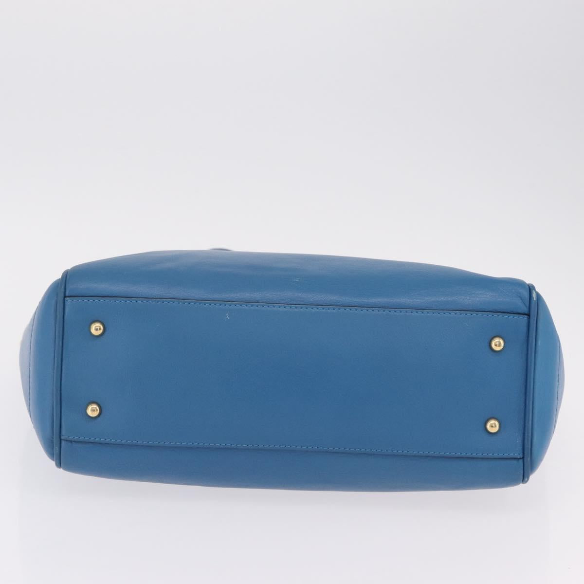 LOEWE Tote Bag Leather Gold Blue Auth 207812A