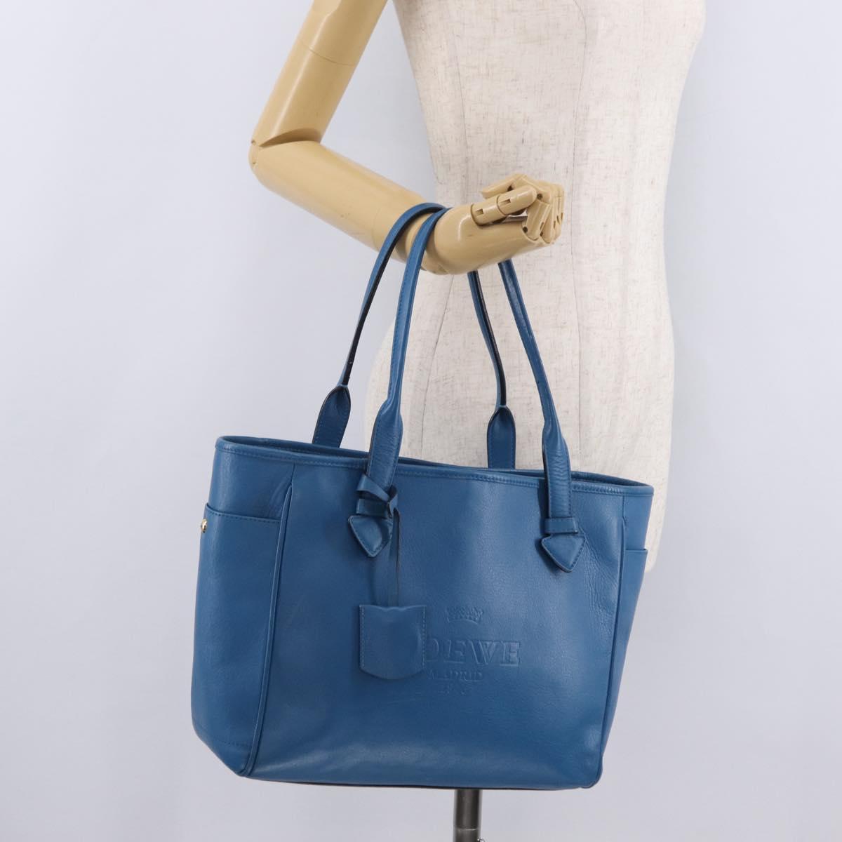 LOEWE Tote Bag Leather Gold Blue Auth 207812A