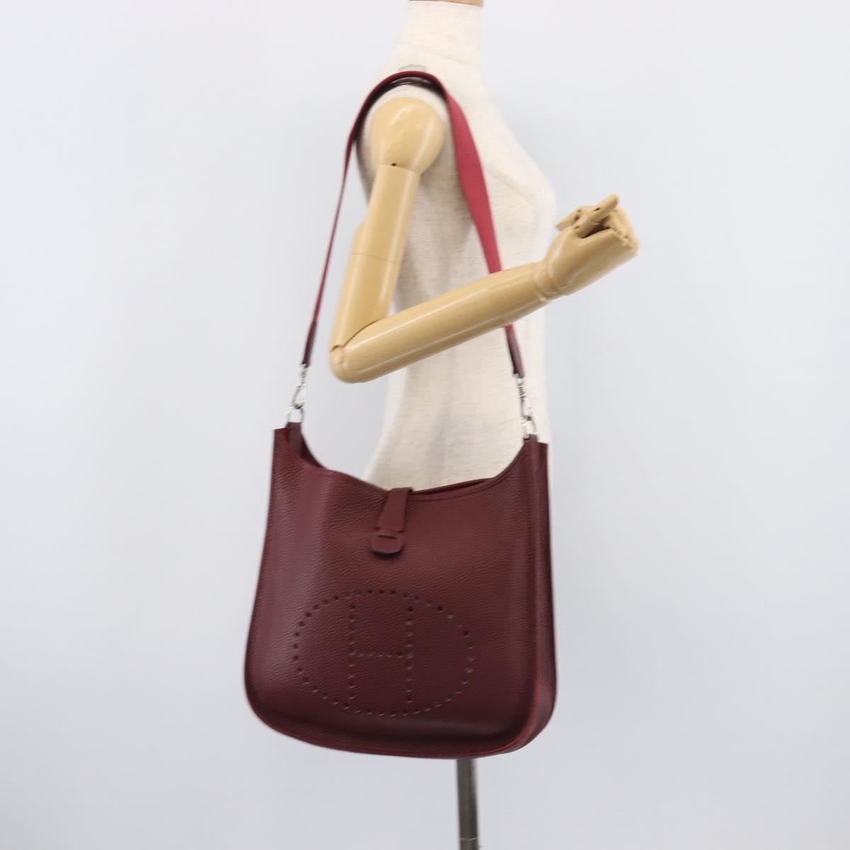 HERMES Evelyn 1MM Shoulder Bag Taurillon Leather Bordeaux Silver Auth 207820V