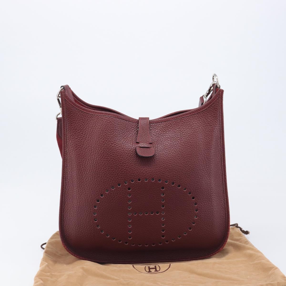 HERMES Evelyn 1MM Shoulder Bag Taurillon Leather Bordeaux Silver Auth 207820V