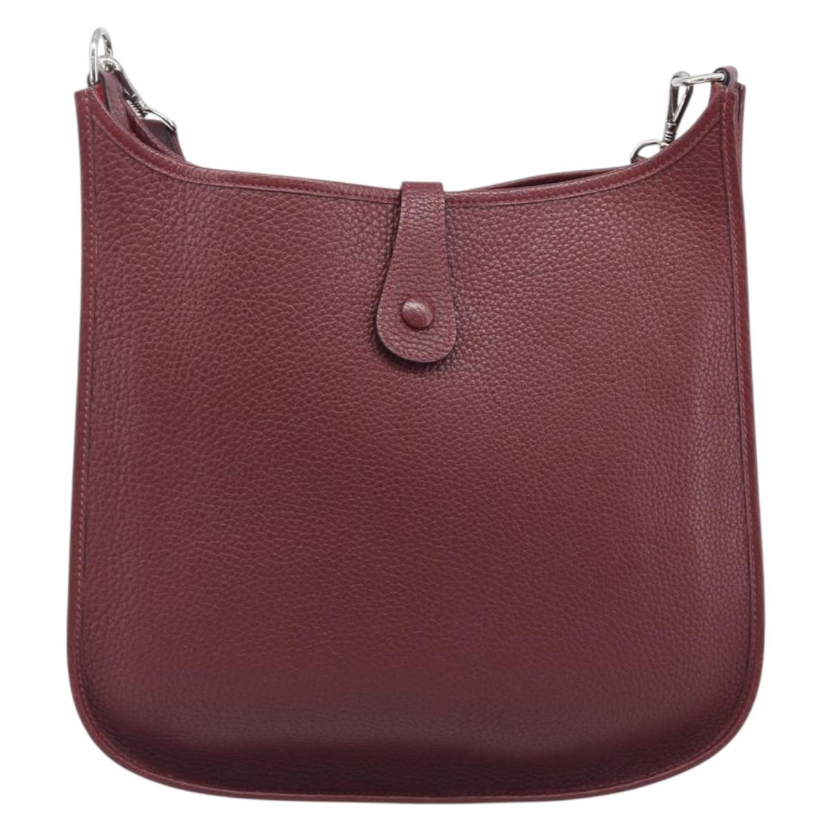 HERMES Evelyn 1MM Shoulder Bag Taurillon Leather Bordeaux Silver Auth 207820V