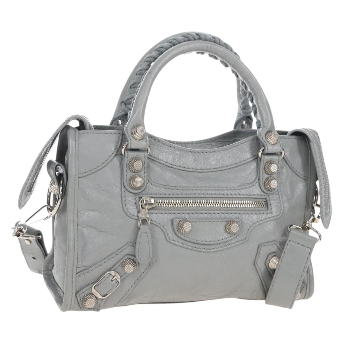 Balenciaga Giant Mini City Hand Bag Leather 2way Gray Silver 519938 Auth 207823V