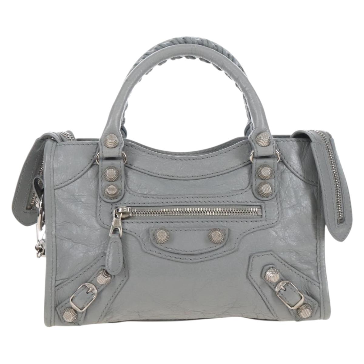 Balenciaga Giant Mini City Hand Bag Leather 2way Gray Silver 519938 Auth 207823V