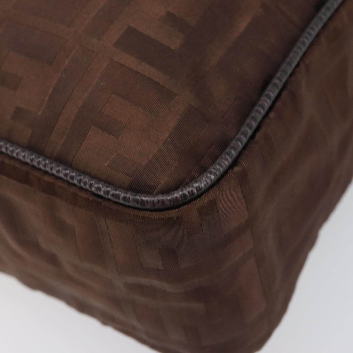 FENDI Zucca Canvas Hand Bag Nylon Brown Gold Auth 207824A