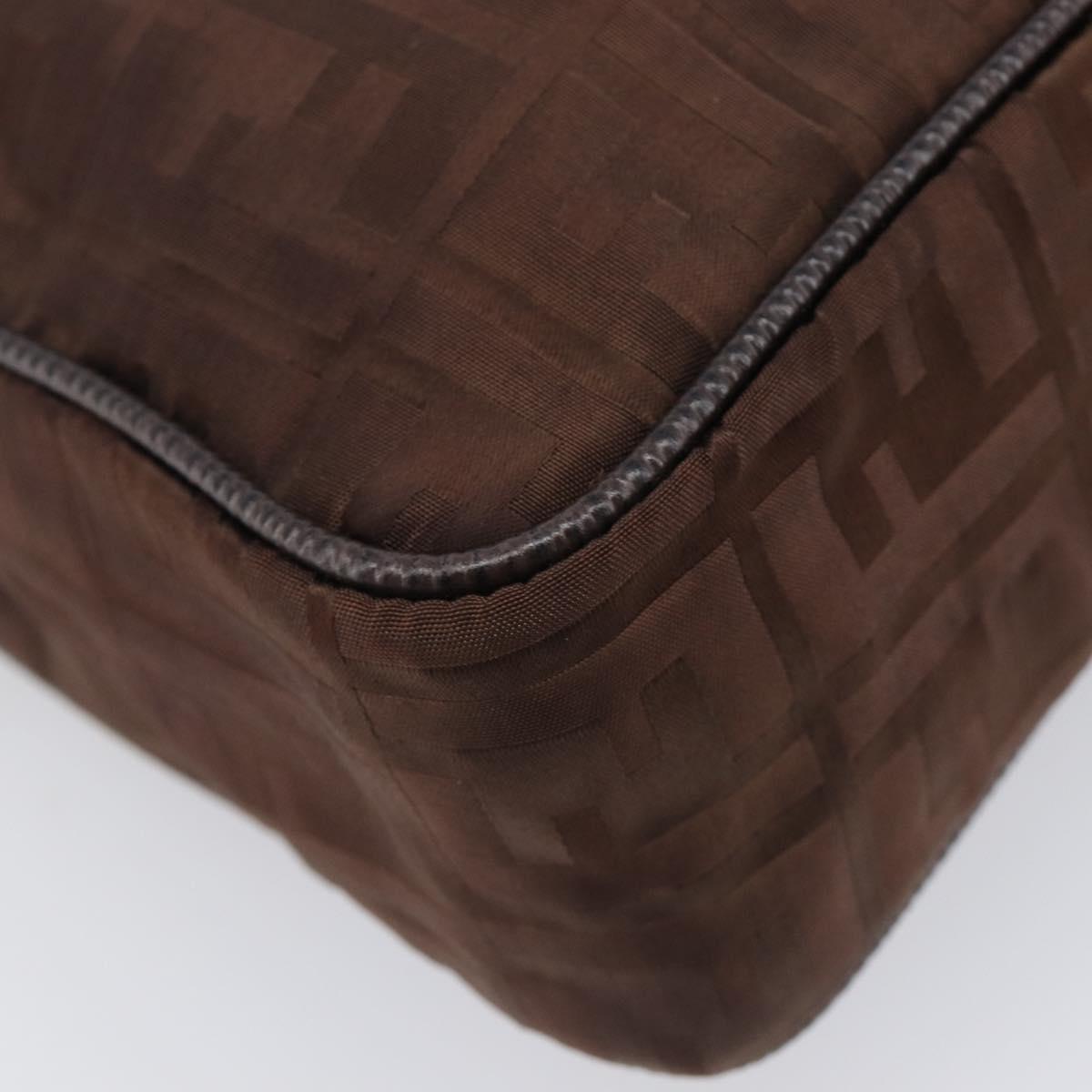 FENDI Zucca Canvas Hand Bag Nylon Brown Gold Auth 207824A