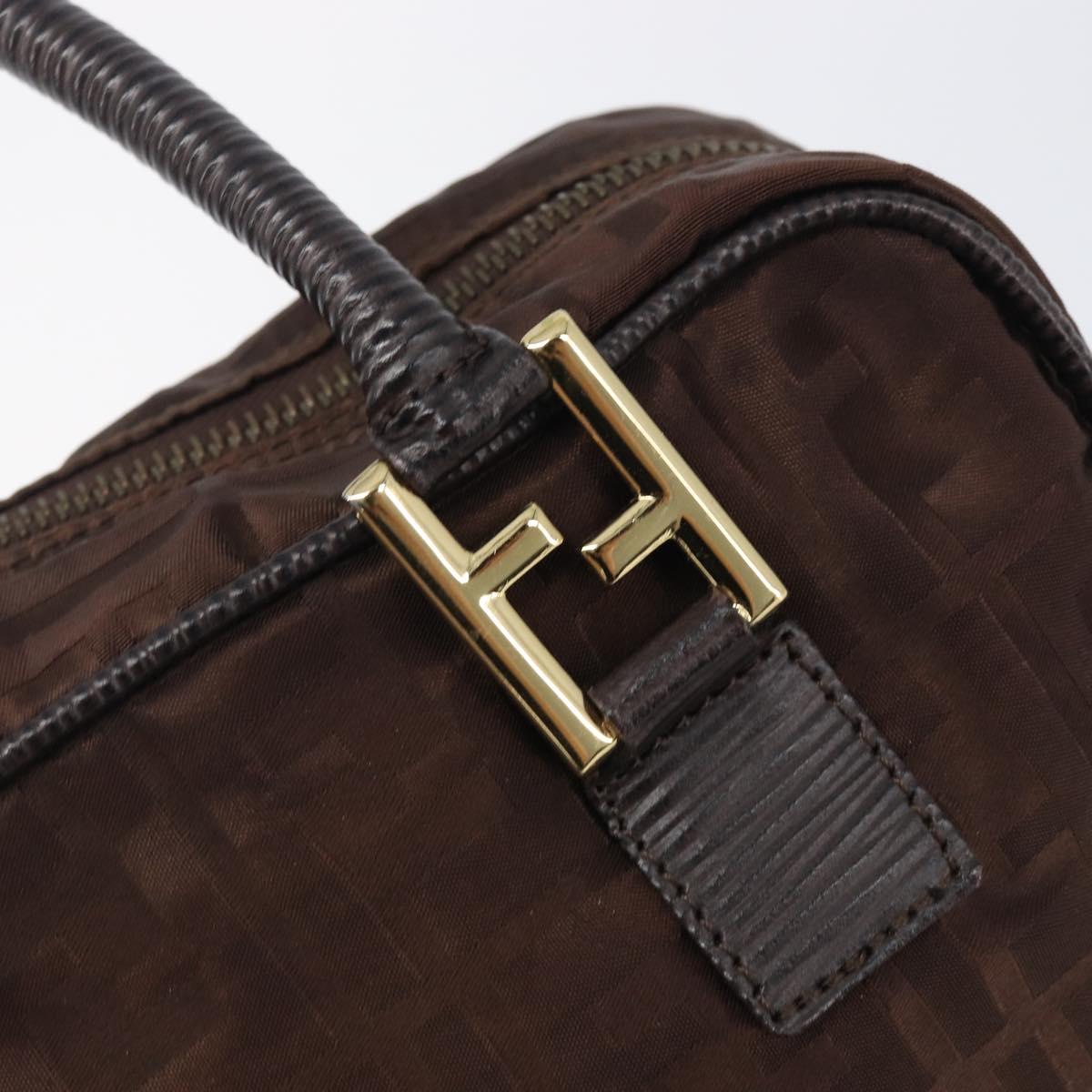 FENDI Zucca Canvas Hand Bag Nylon Brown Gold Auth 207824A