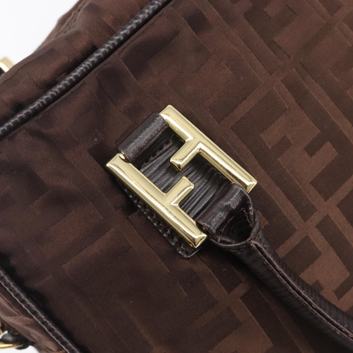 FENDI Zucca Canvas Hand Bag Nylon Brown Gold Auth 207824A