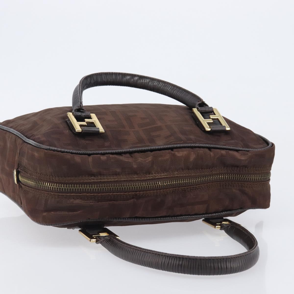 FENDI Zucca Canvas Hand Bag Nylon Brown Gold Auth 207824A