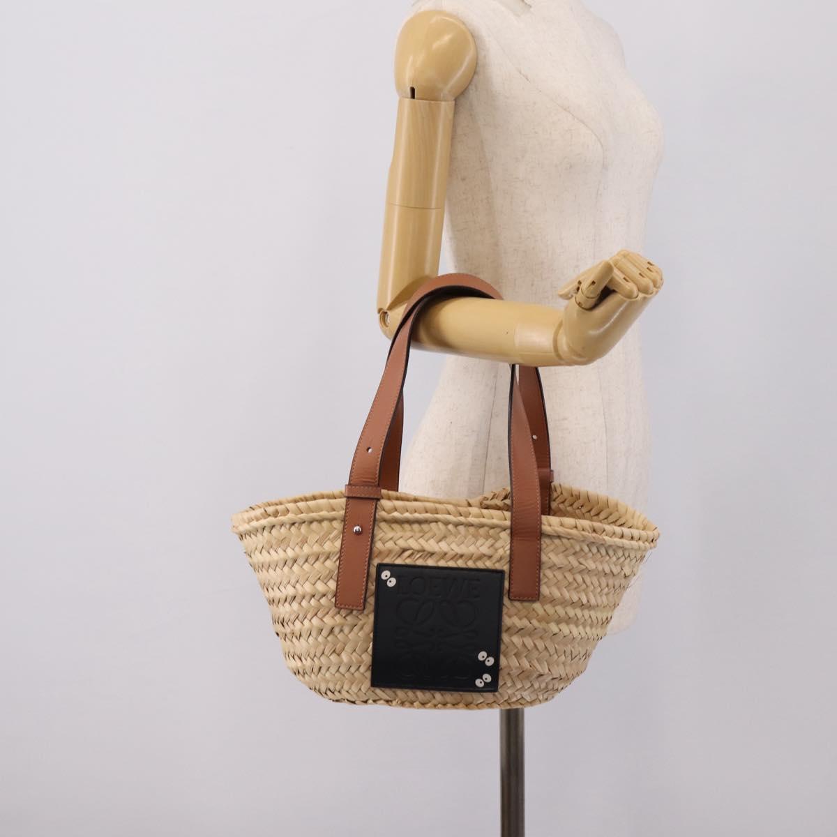 LOEWE Tote Bag Raffia Beige Black Auth 207825SM