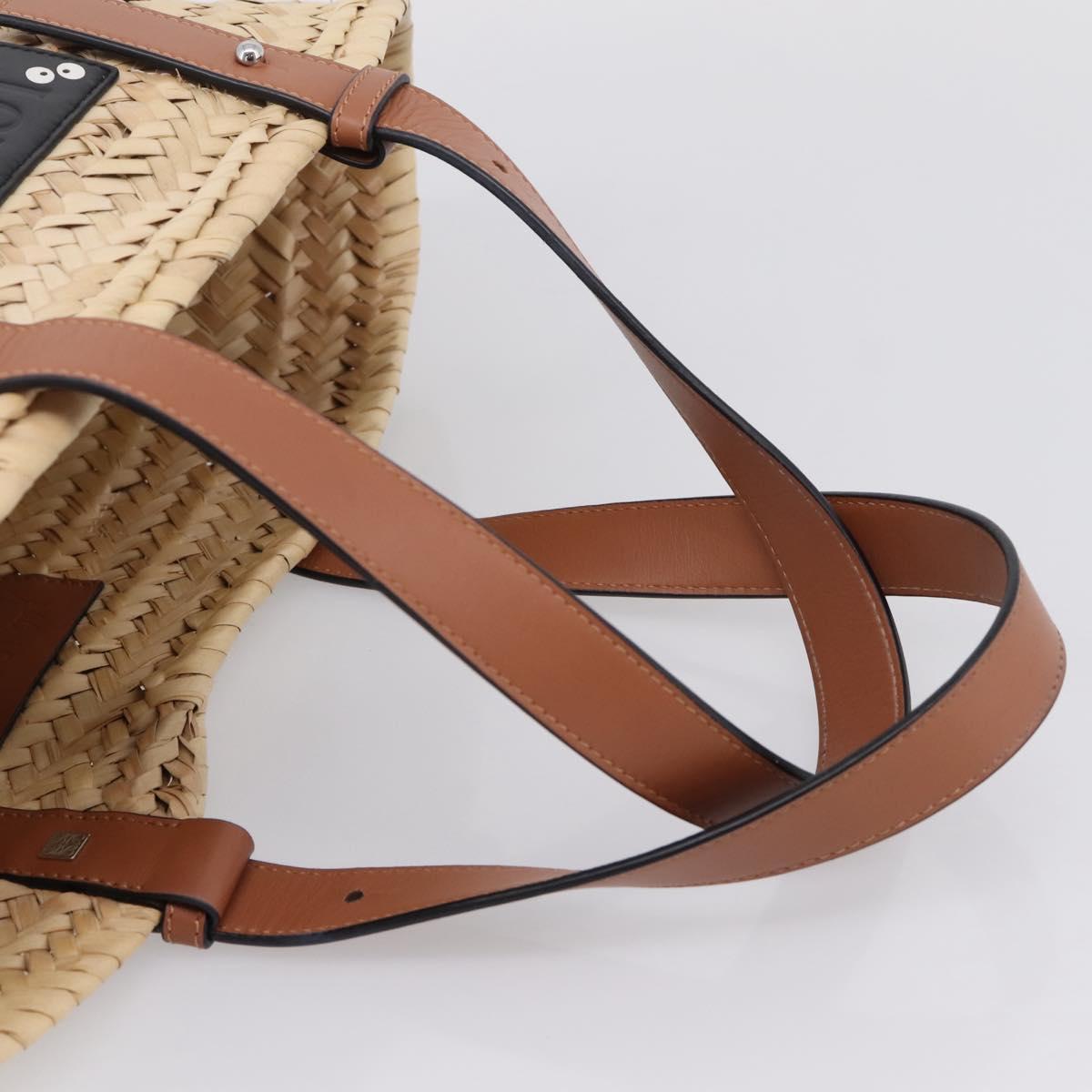 LOEWE Tote Bag Raffia Beige Black Auth 207825SM
