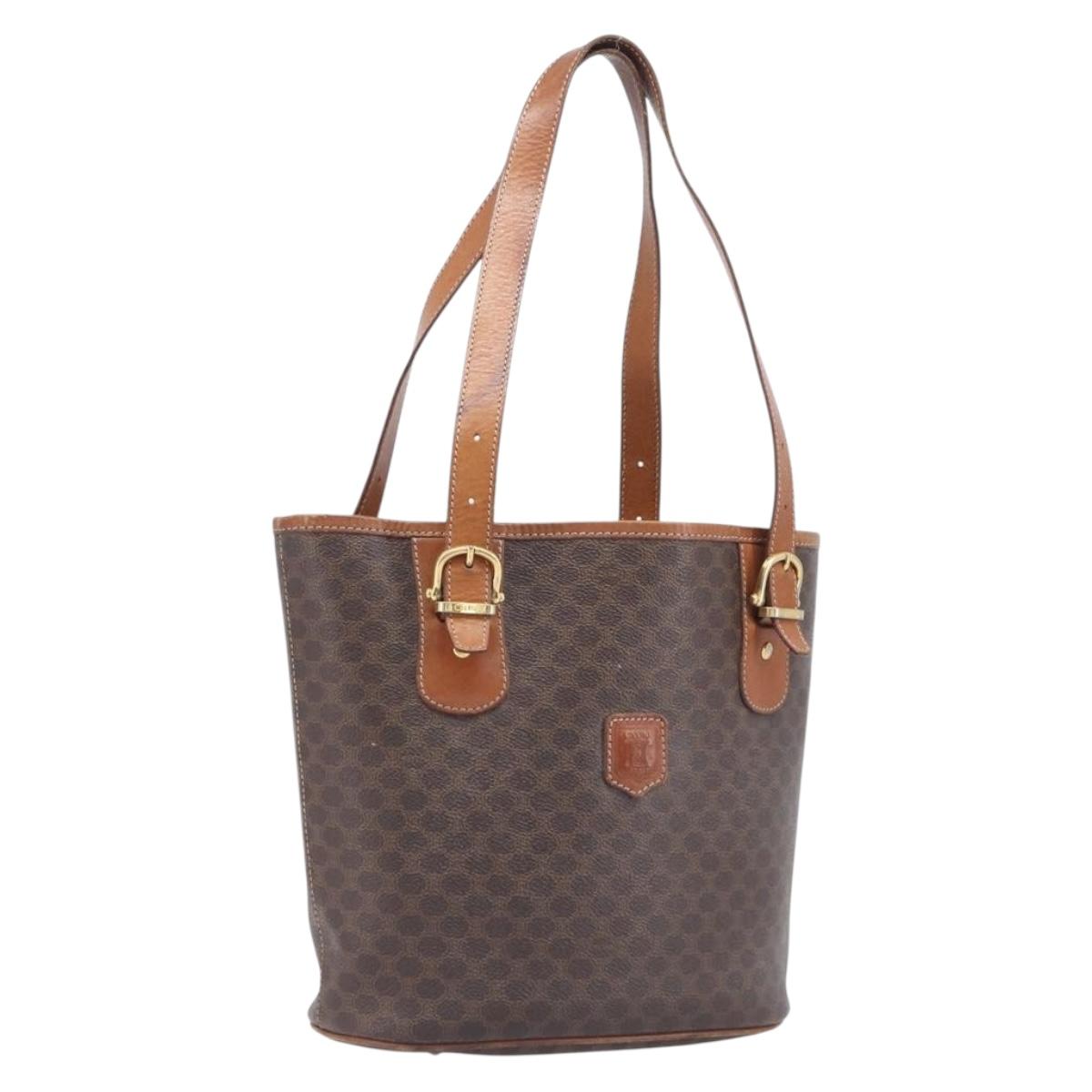 CELINE Macadam Tote Bag PVC Brown Gold Tone Auth 207827