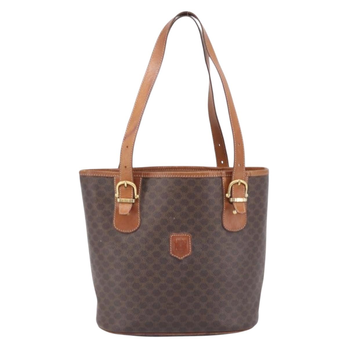 CELINE Macadam Tote Bag PVC Brown Gold Tone Auth 207827