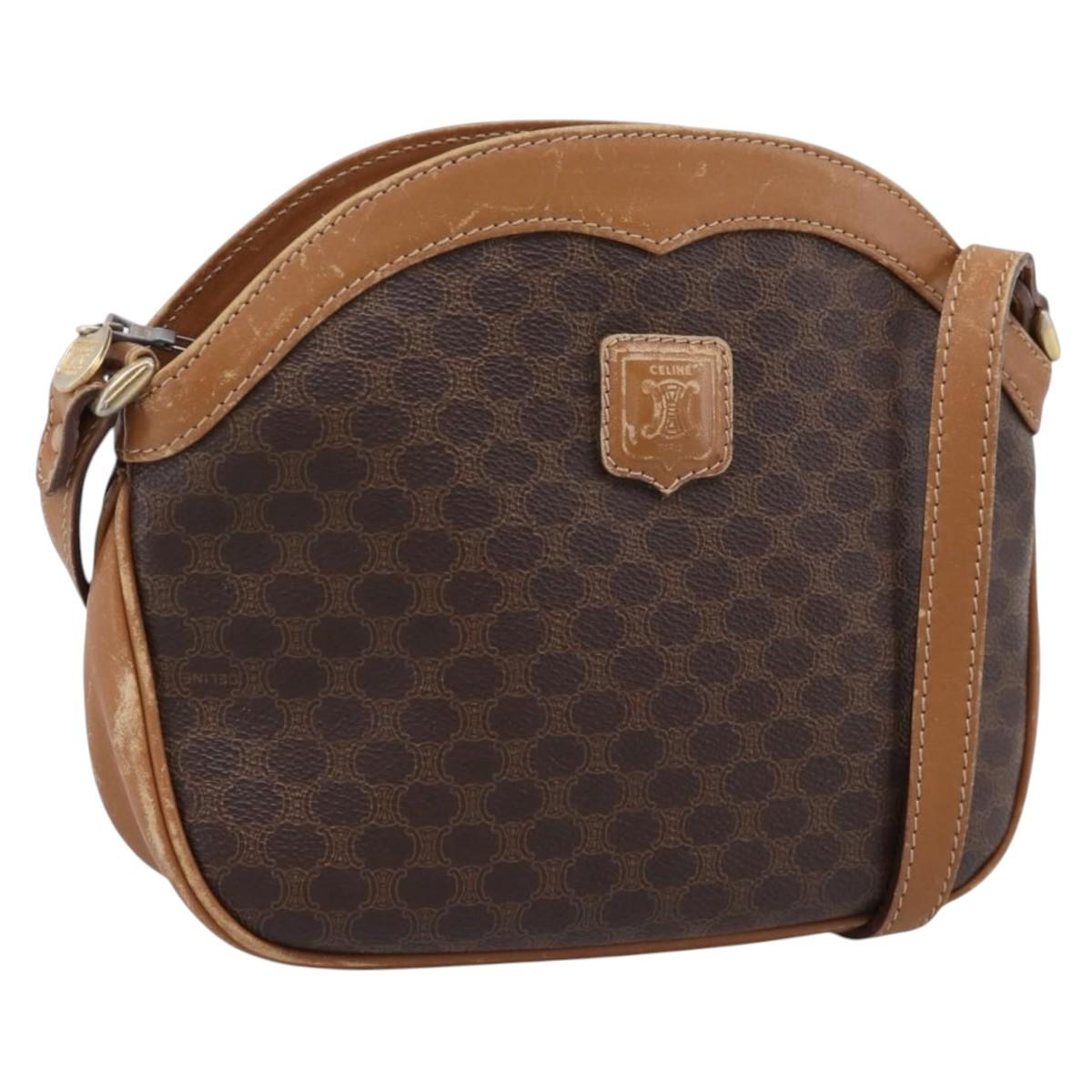 CELINE Macadam Shoulder Bag PVC Brown Gold Tone Auth 207831
