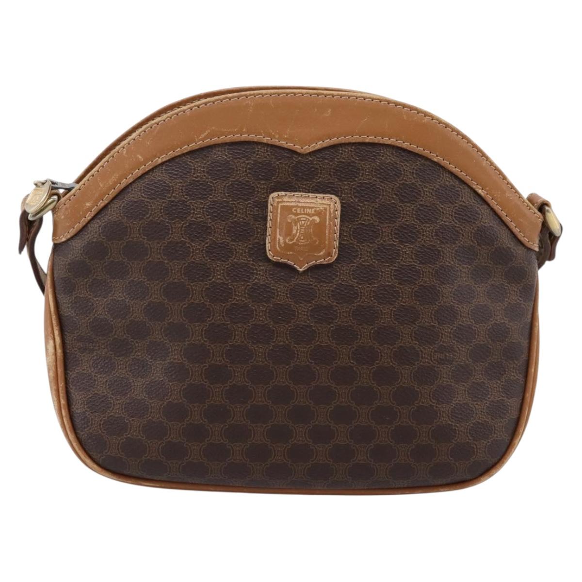 CELINE Macadam Shoulder Bag PVC Brown Gold Tone Auth 207831