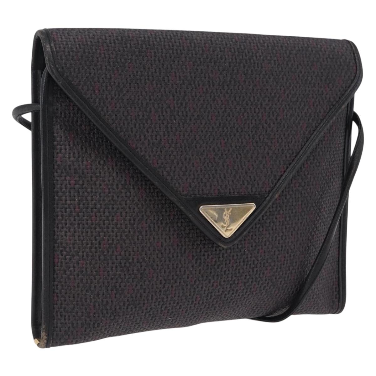 Saint Laurent Shoulder Bag PVC Canvas Black Gold Auth 207833