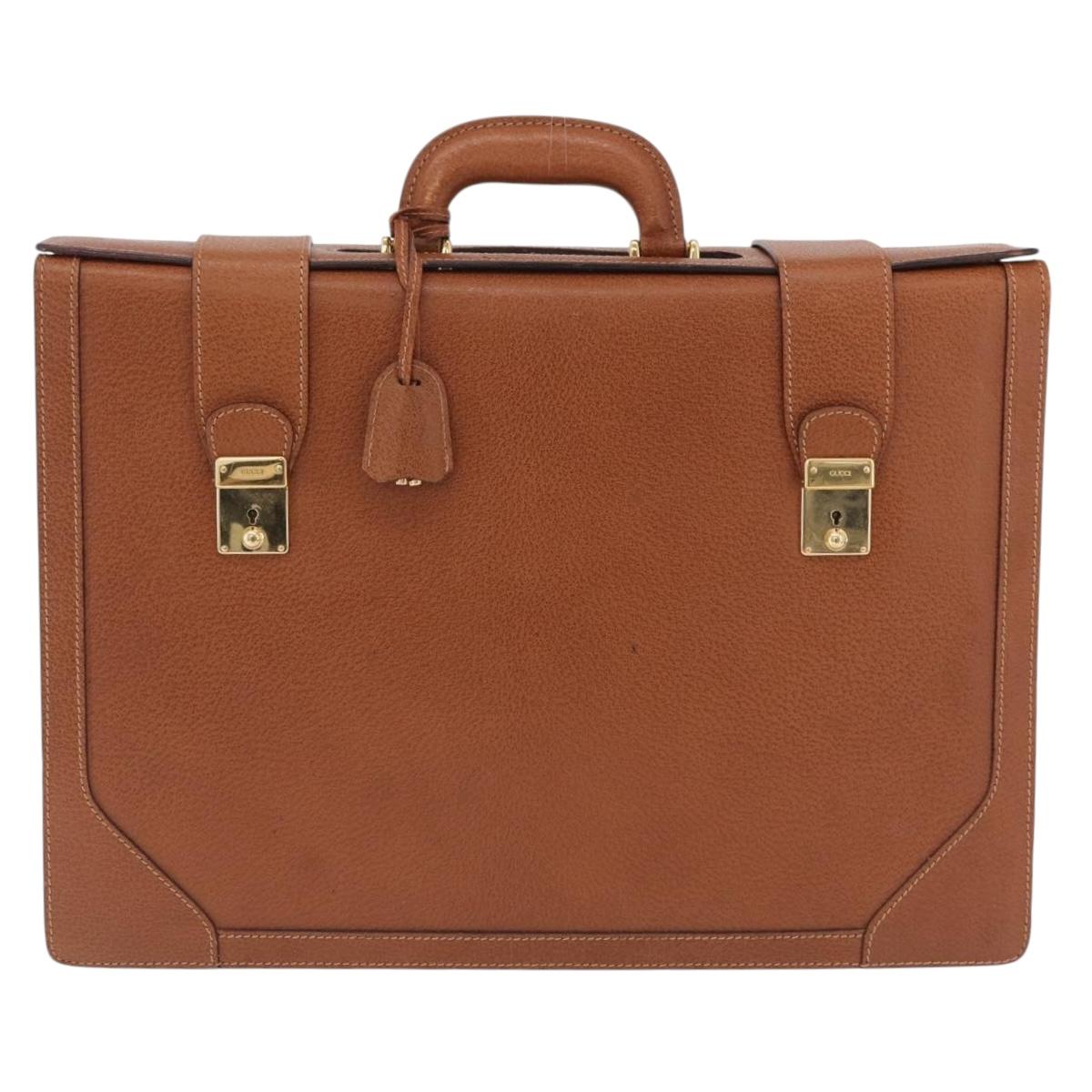 GUCCI Business Bag Leather Brown Gold Auth 207834