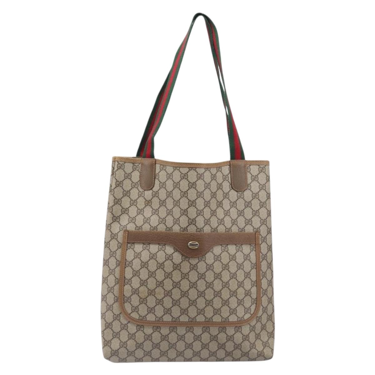 GUCCI GG Supreme Web Sherry Line Tote Bag PVC Beige Gold 40 02 003 Auth 207842A