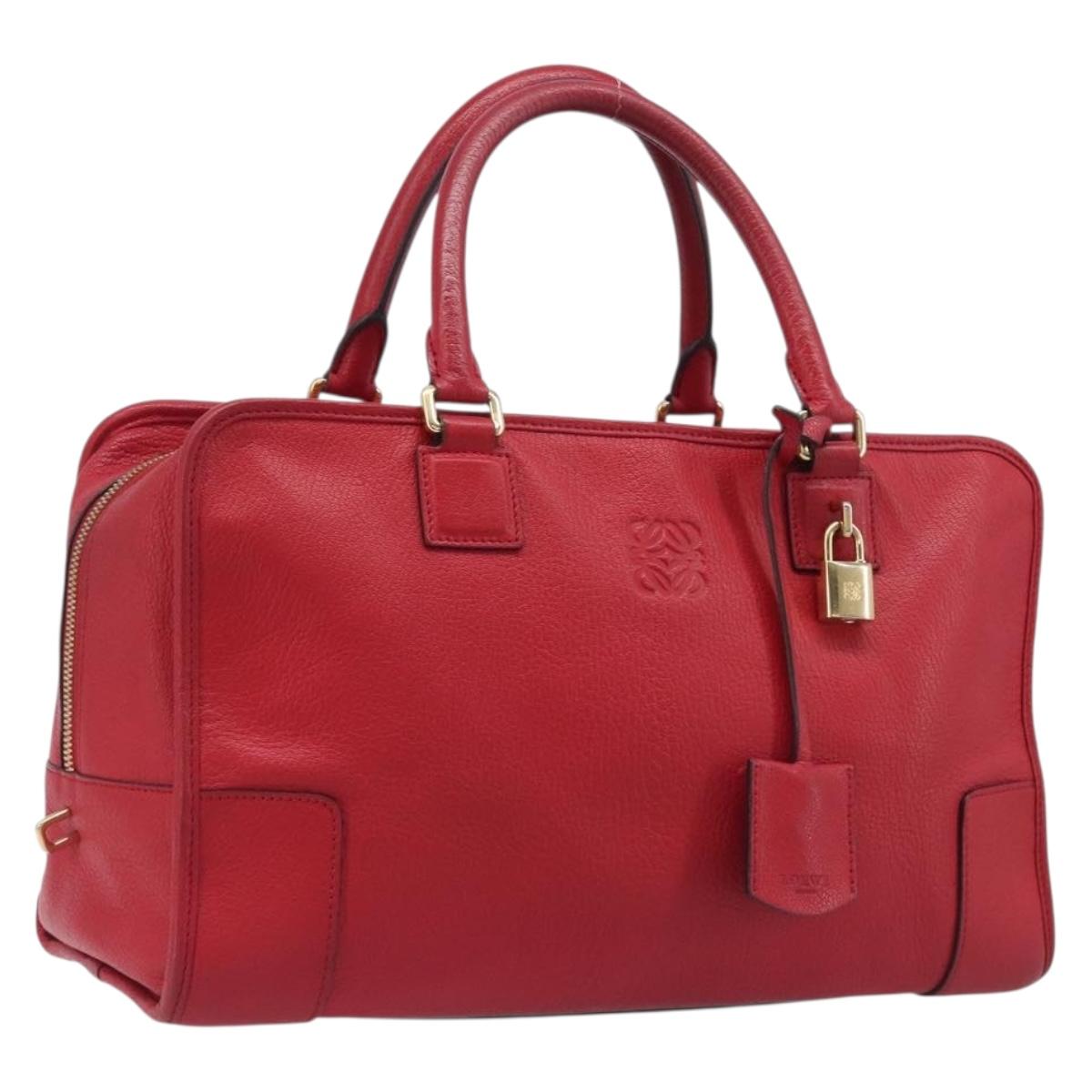 LOEWE Amazona 36 Hand Bag Leather Red Gold Auth 207843