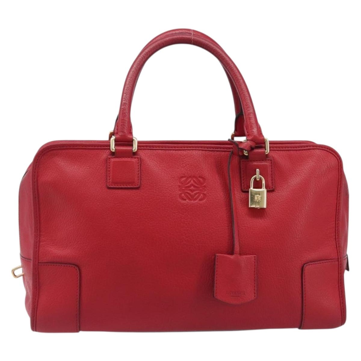 LOEWE Amazona 36 Hand Bag Leather Red Gold Auth 207843