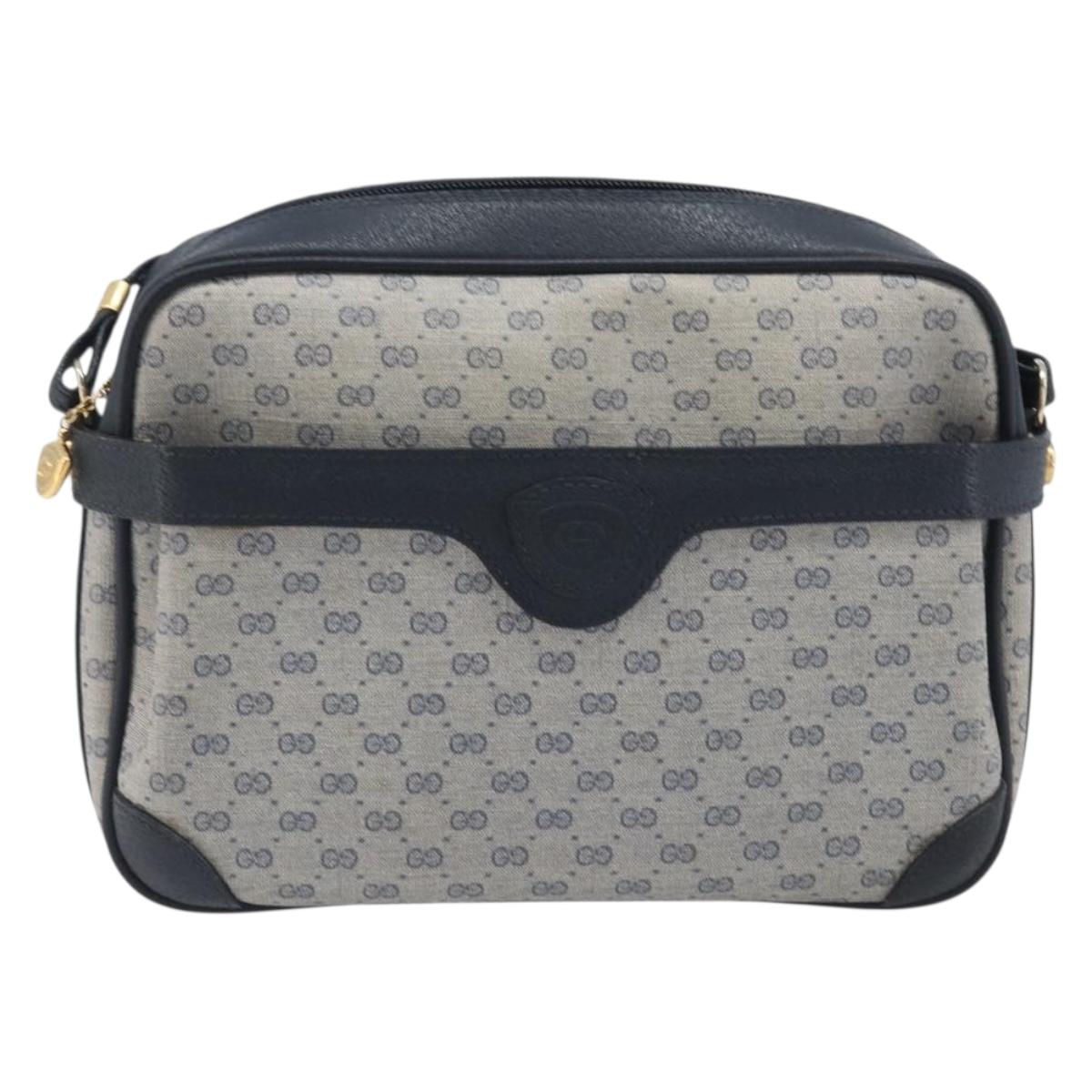 GUCCI Micro GG Supreme Shoulder Bag PVC Navy Gold 007 084 0423 Auth 207844
