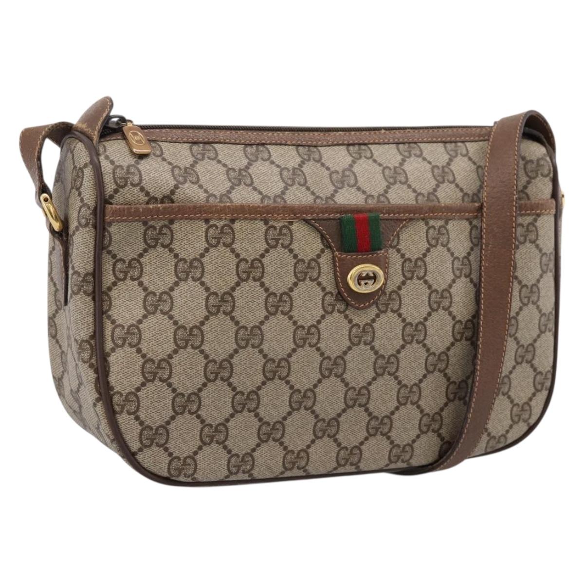 GUCCI GG Supreme Web Sherry Line Bag PVC Beige Gold 89 02 077 Auth 207845